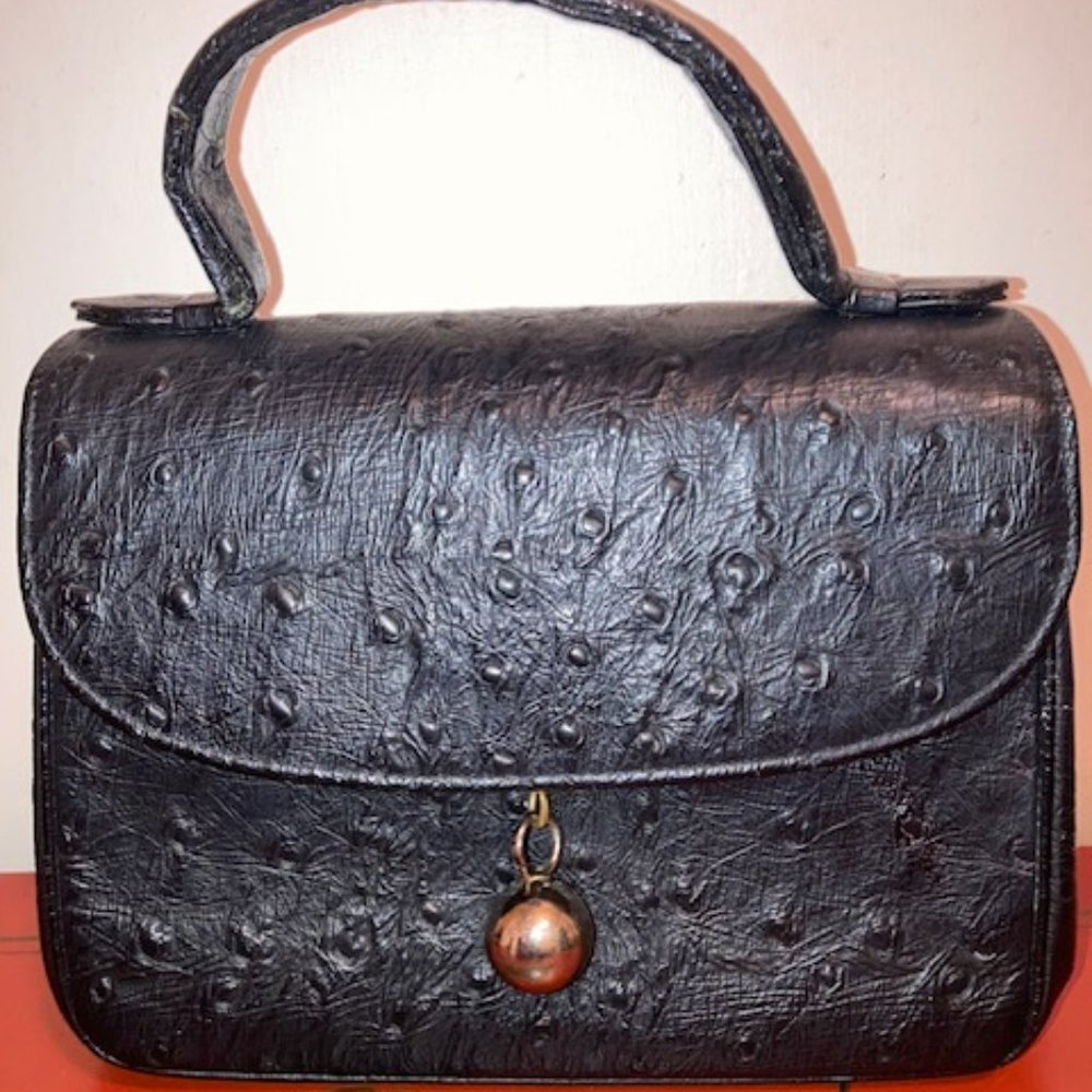Bienen Davis Vintage black handle ostrich leather bag